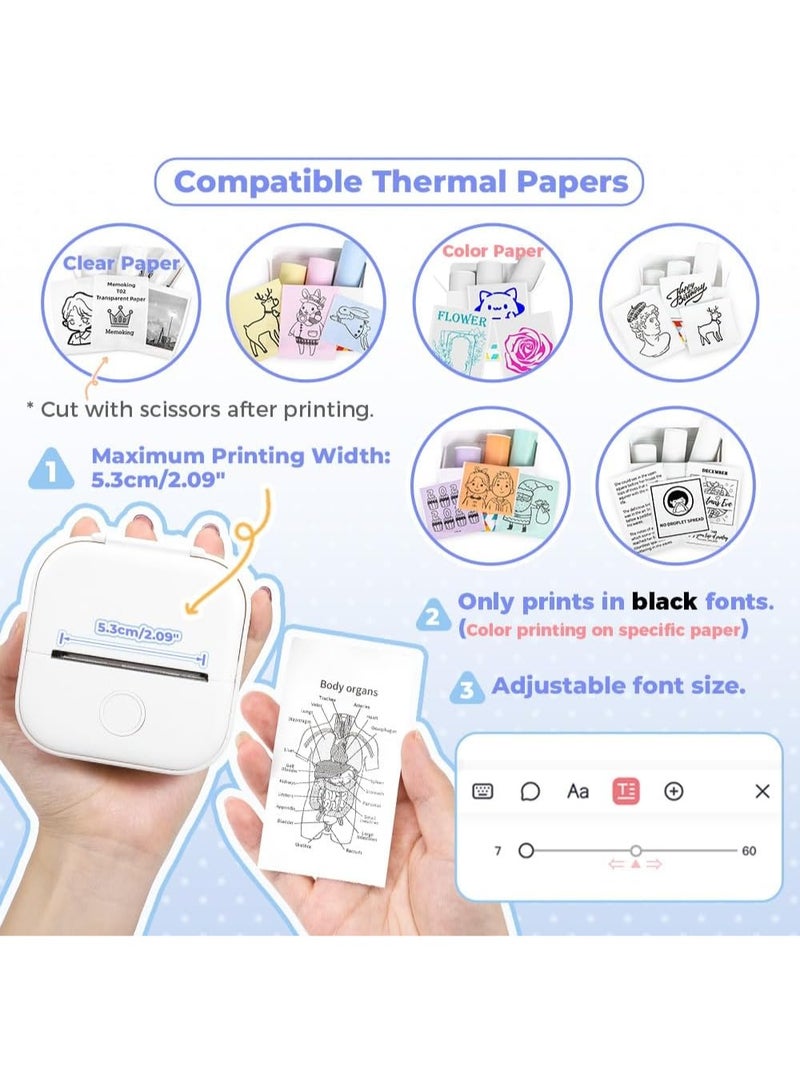 Mini Printer - T02 Bluetooth Inkless Instant Photo Printer, Small Thermal Pocket Sticker Printer, Portable Mobile Phone Picture Printer, For Students, Christmas Gift, White (Bunny Case Not Included) - Image 4